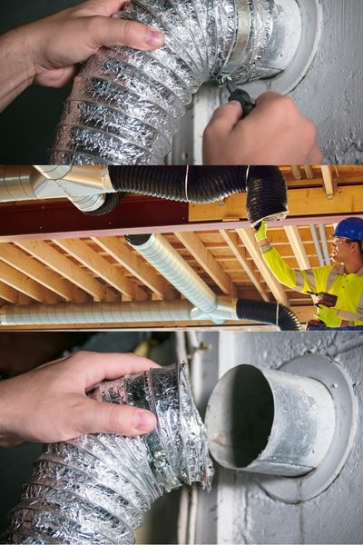 Home ductwork being connected and sealed
