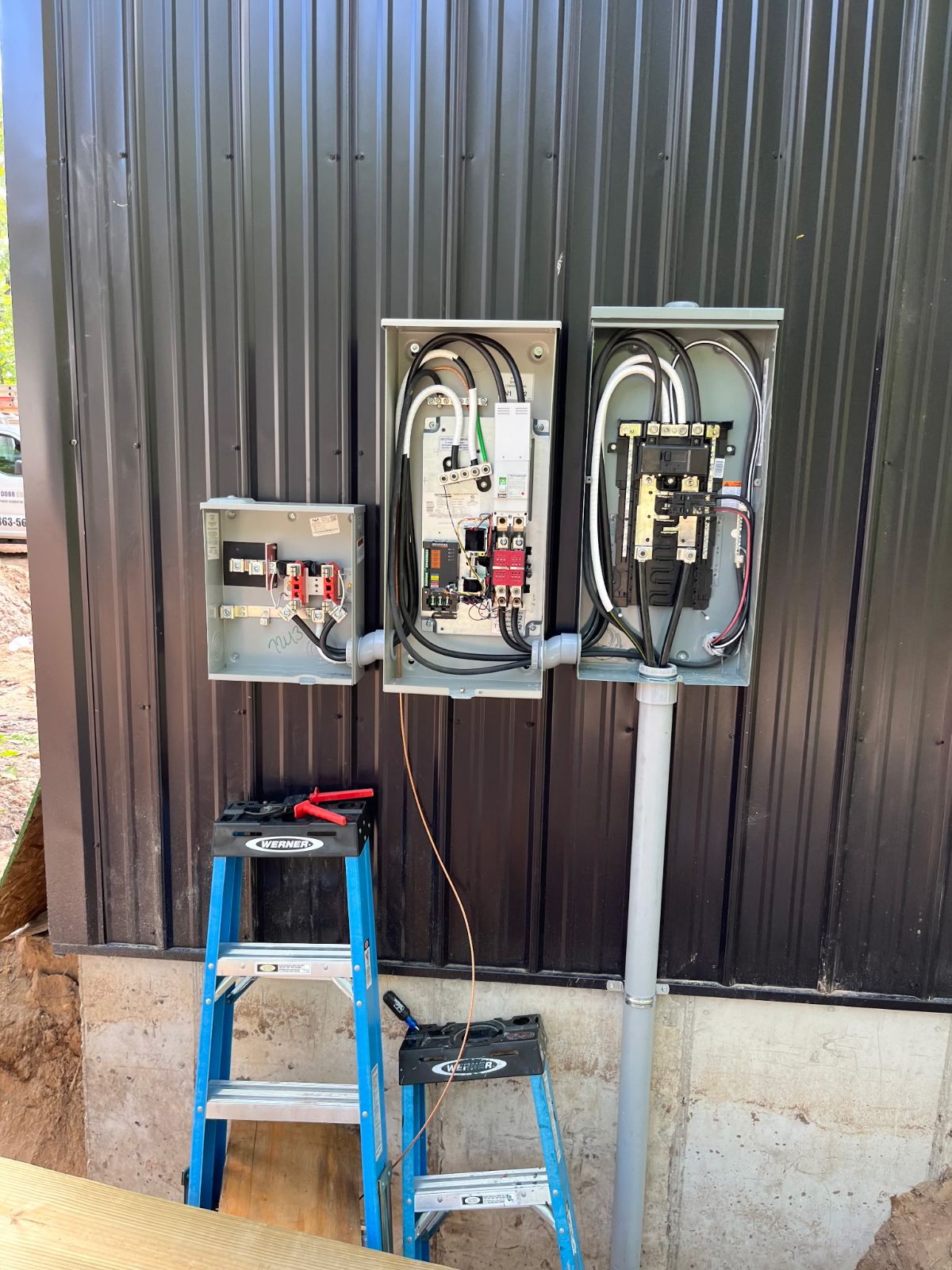 Electrical service panels wired in a mechanical room