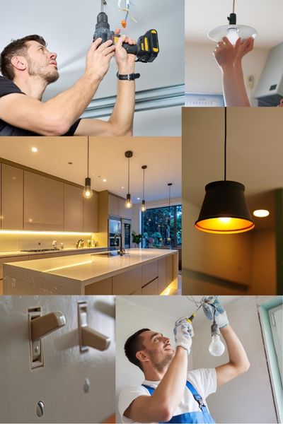 Light fixtures and pendant lighting being installed