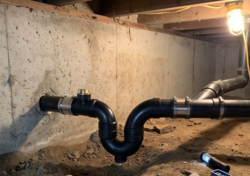 Drain line repair in a home crawlspace